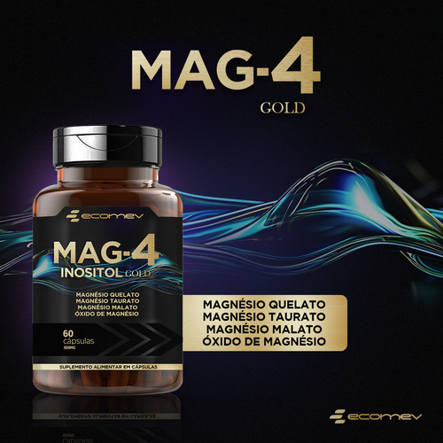 Mag4 Magnesio Quelato Dimalato Oxido Taurato 60cáps Ecomev Sabor Sem Sabor