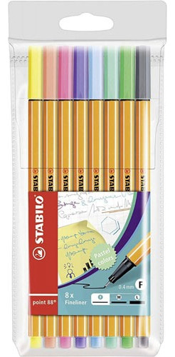 Set De 8 Tiralíneas Stabilo Point 88 Colores Pastel 0.4mm