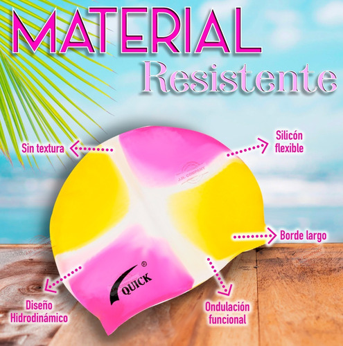 Imagen 3 de 10 de Gorro Natacion Silicon Elastico Impermeable Ajustable 10184