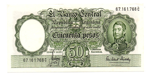 Billete 50 Pesos Moneda Nacional, Bottero 2017, Año 1966 Sc 