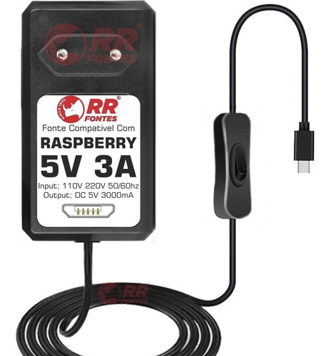 Fonte Para Raspberry Pi3 5v 2,5a E Com Botão On Off