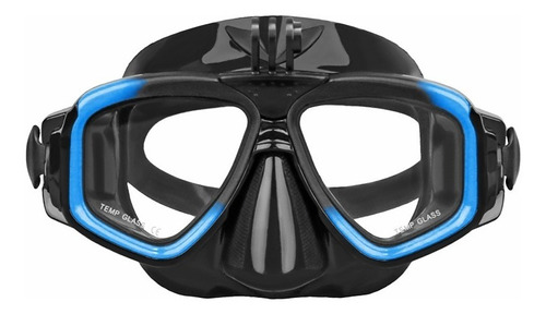 Visor Mascara Buceo Snorkel Azul P/ Gopro Cristal Templado