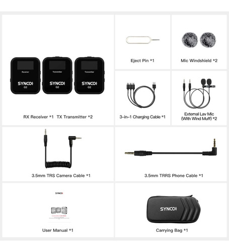 Micrófono Lavalier Synco G2 (a2) 2.4ghz Inalambrico Negro (Usado)