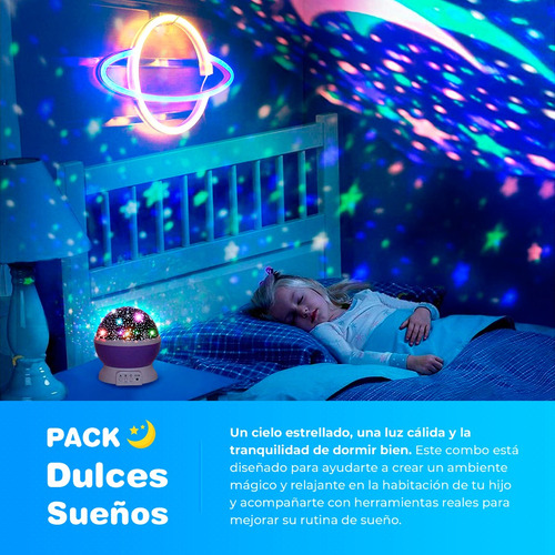 Pack Dulces Sueños Proyector Estrellas + Figura Neon + Guia Blanco Muticolor