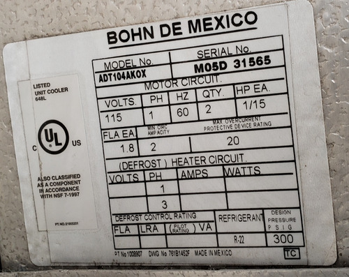 Evaporador Bohn Refrigeracion Media Temperatura 2 V (Usado)