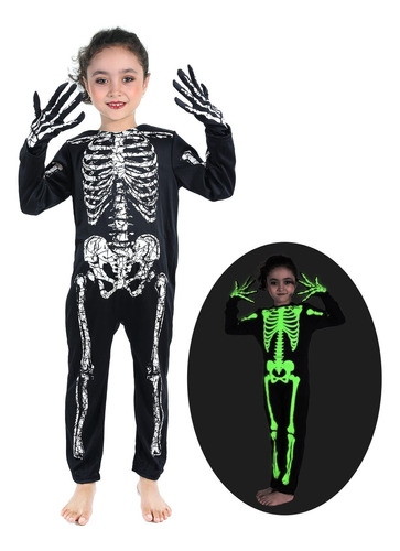 Disfraz De Esqueleto Para Niños Que Brillan En La Oscurida.