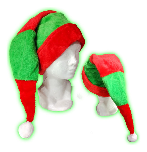 Gorro Duende Navideño, Gorro Felpa Alargado Rojo Con Verde