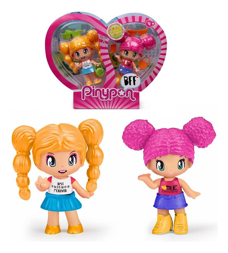 Pack 2 Muñecas Mejores Amigas Pinypon Cabello Rosa Amarillo