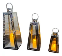 Comprar Set 3 Faroles De Acero Fanales Importados Oriente Porta Vela