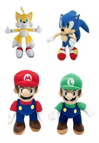 4 Bonecos Pelúcia Sonic, Tails, Mario E Luigi