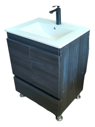 Mueble De Baño A Piso Minimalista Con Lavabo Y Monomando  Negro Humo
