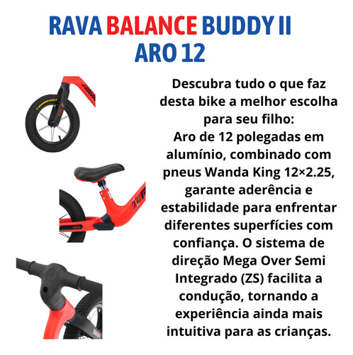Bicicleta Infantil Balance Equilíbrio Rava Buddy 2 Vermelha Cor Vermelho