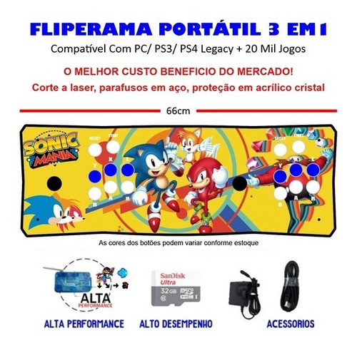 Imagem 1 de 3 de Pix Promo - Fliperama Portátil Slim 3 Em 1 - Sonic Mania