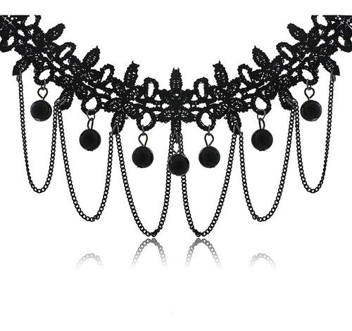 Colar Choker Rendado Entrelaçadas Com Cristal Preto