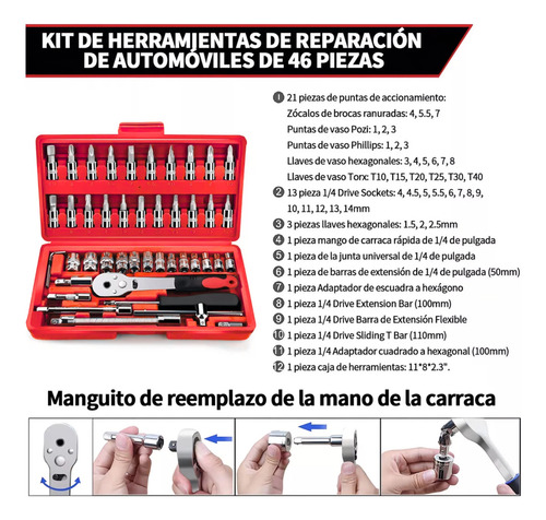 Juego De Herramientas 46 Piezas Llaves, Dados Y Puntas Acero