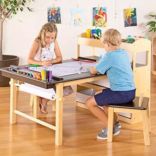 Mesa De Dibujo Y Pintura Para Niños, Con Dos Taburetes