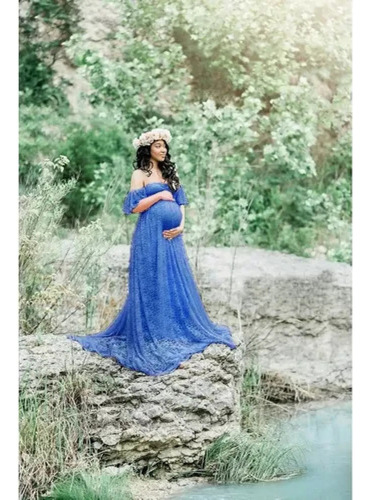 Elegante Vestido De Noche Largo De Encaje De Maternidad