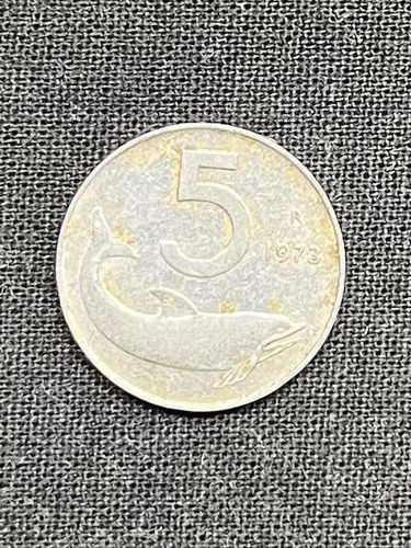 Italia - 5 Liras - Año 1973 - Km #92 - Timón - Delfín