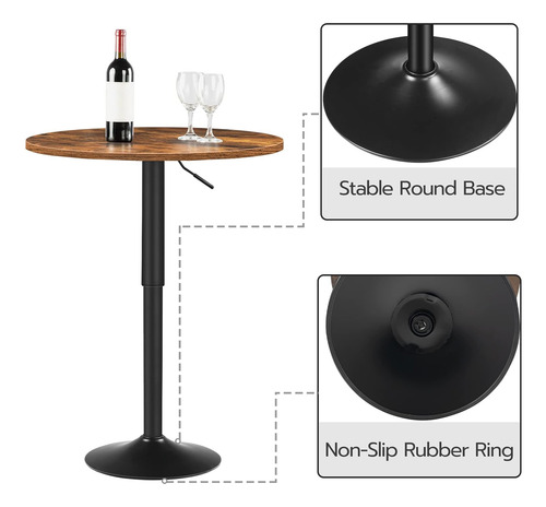 Mesa De Bar, Mesa Redonda De Bar De Altura Ajustable De 27 A