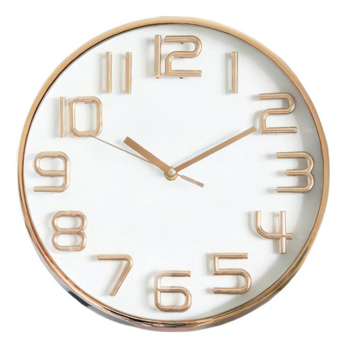 Reloj Pared Marco Pl. Champagne Fondo Blanco De 30cm Diam