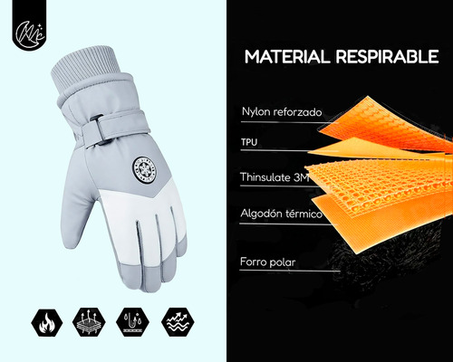 Guantes Nieve Invierno Polar Térmicos Ski Táctil Blanco Y Negro L