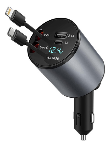 Cargador Coche Retractil Telefono Rapido 4 1 68 W Cabl Usb