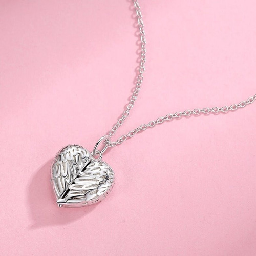 Relicario Collar Para Mujer Alas Fabricado En Plata 925