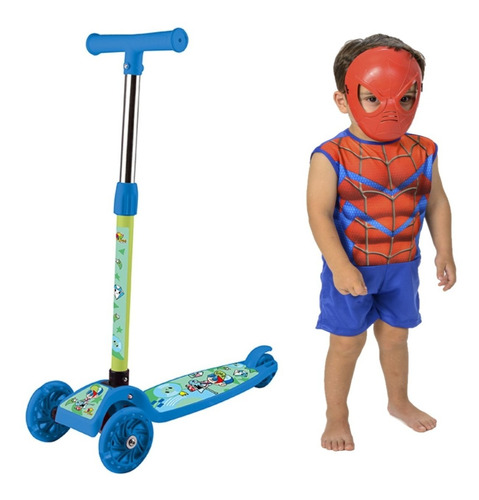 Patinete Crianças Dobrável C/ Fantasia Homem Aranha Infantil