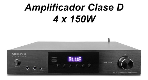 Amplificador Audio De Casa Negocio 4x150w Bluetooth Steelpro Color Negro Potencia De Salida Rms 600 W