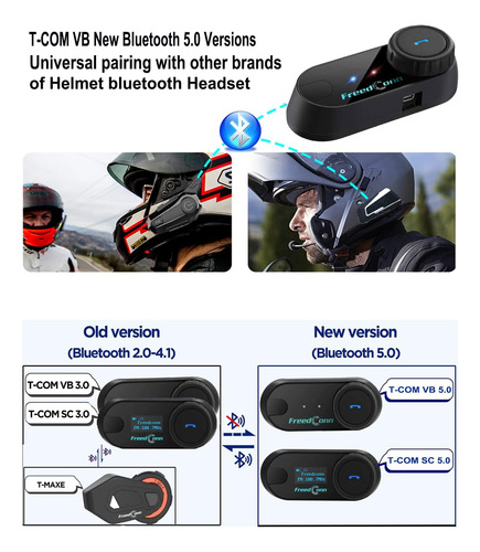 Intercomunicador Bluetooth Casco, T-comvb 800m, Auricul...