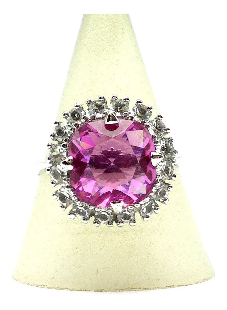 Anillo De Plata 925 Zafiro Rosa Y Circones