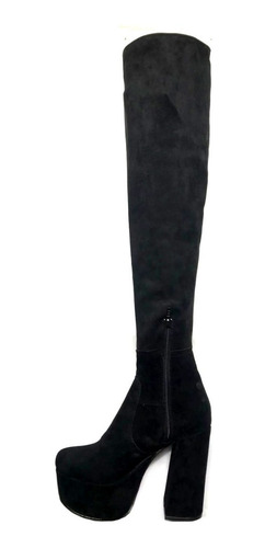 Imagen 2 de 9 de Botas Bucanera Elastizada Cuero Taco Alto 12 Cm Plataforma