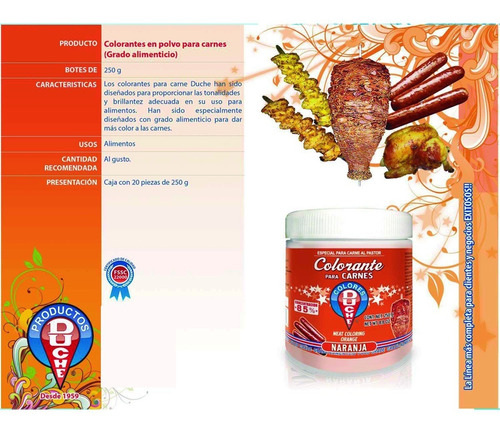 Imagen 2 de 2 de Colorante Duché Para Carne - Naranja - 250 Gramos