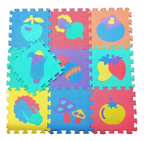 Alfombra Goma Eva Set 10 Cuadros Frutas 30x30 Bebes  Niños