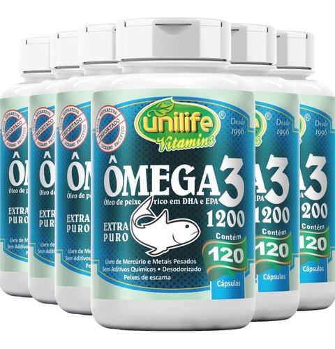 6x Ômega 3 Dha E Epa Unilife 120 Cáps 1200mg  - Frete Grátis