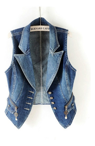 Women's Retro Fashion Retro Jeans Vests With Lapel Button