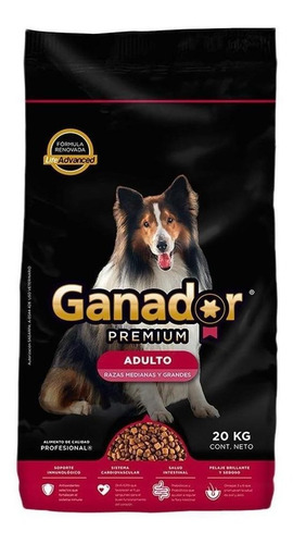 Imagen 1 de 1 de Alimento Ganador Premium para perro adulto de raza mediana/grande en bolsa de 20kg