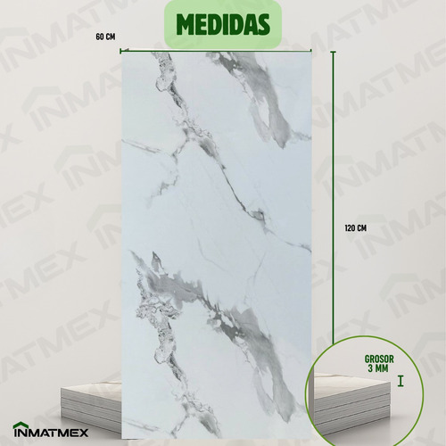 Panel Tipo Marmol Para Cocinas 4pz 60x120 Cm Inmatmex Color Blanco MÁRMOL 60X120
