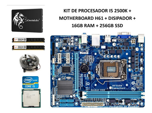Kit I5 2500k+ Mother H61+ 16gb Ram+ Ssd 256gb+ Disipadornew