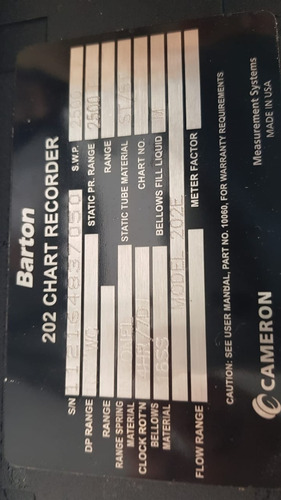 2 Registradores De Flujo, Marca Barton,  1500 Psi Y 2500 Psi