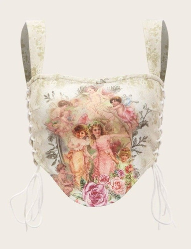 Top Corset Estampado Angeles Y2k Anime Importado Nuevo 