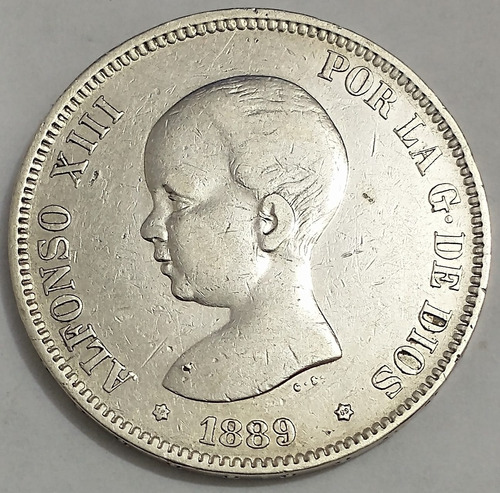 España 5 Peseta Juvenil Alfonso Antiguo Real Moneda de Plata Original Colección Moneda Europa 
