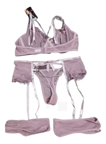 Conjunto Mujer Lenceria 4 Piezas Mujer Rosa Bordo Women Sexi Rosa Oscuro L