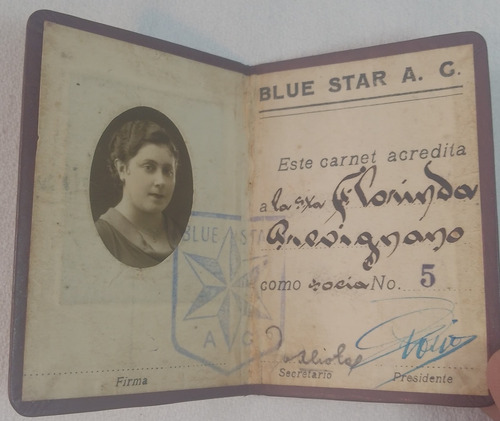 Antiguo Carnet De Socio Blue Star A. C. (Usado)