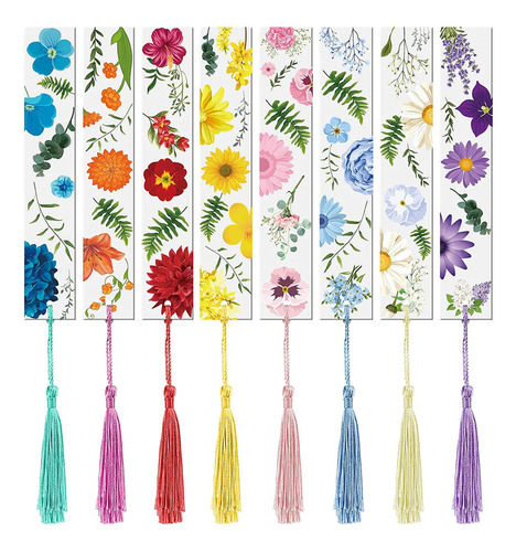 8 Pcs Marcapáginas De Flores Con Borla, Marcadores Acrílico