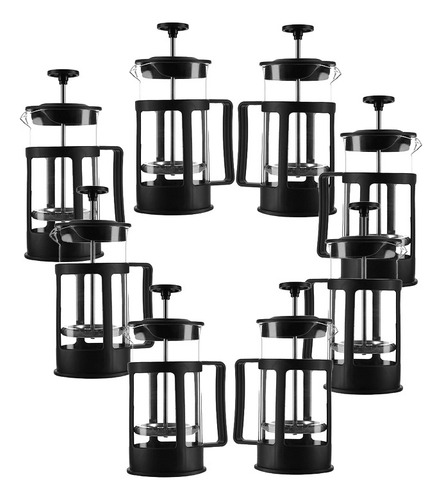 8 Cafeteras Tipo Prensa Francesa De Vidrio 350ml (8 Piezas) Color Negro