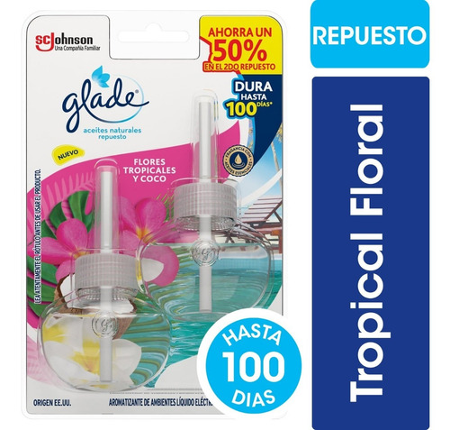 Imagen 1 de 6 de Glade Aceites Naturales Flores Tropicales Y Coco X 2unidades