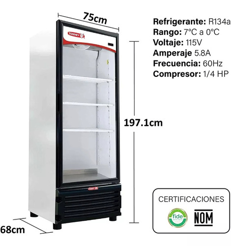 Refrigerador Comercial Vertical Torrey Tvc19 2° A 6°c Color Blanco