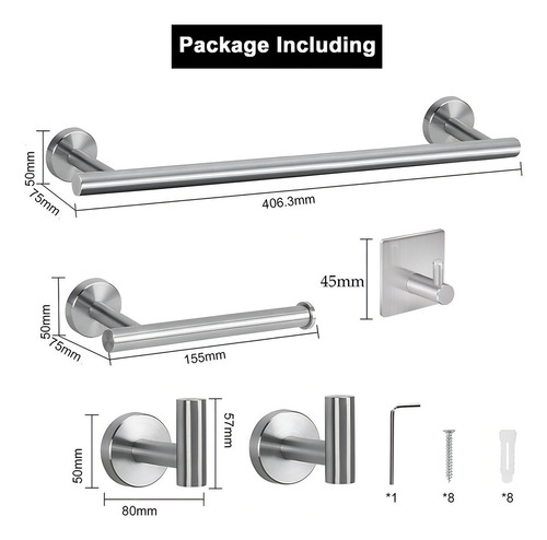 Juego Herrajes Para Baño Toallero 40cm Acero Inoxidable