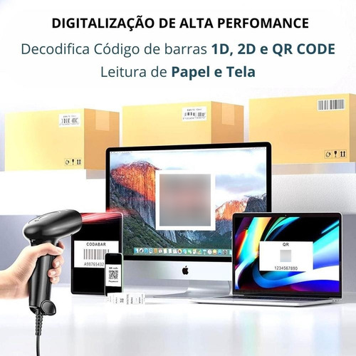 Leitor De Código De Barras Com Fio 2d Portátil Usb